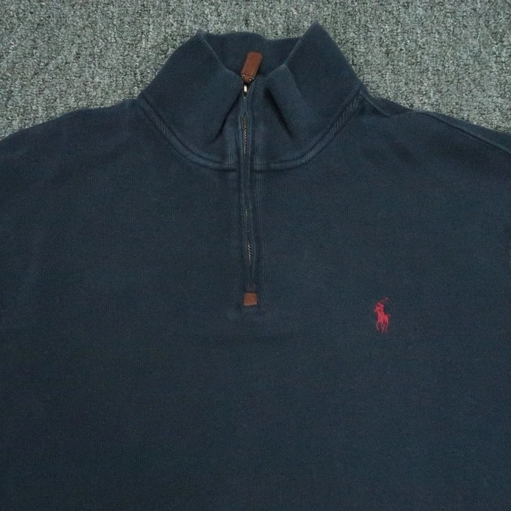 Polo Ralph Lauren‎ Sweater Mens Large Blue Quarter Zip Pullover Jumper